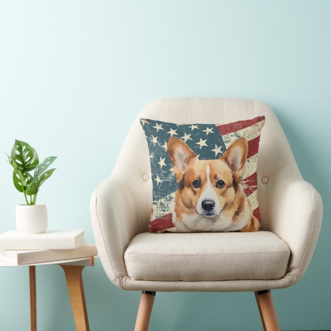 Grunge USA Flag Corgi Dog Cushion (Chair)