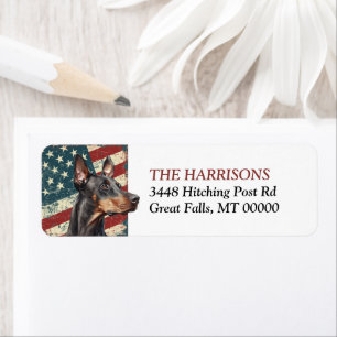 Grunge USA Flag Doberman Pinscher Return Address Label