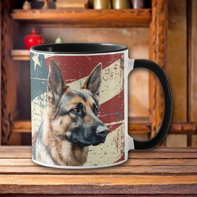 Grunge USA Flag German Shepherd Dog Mug (Creator Uploaded)