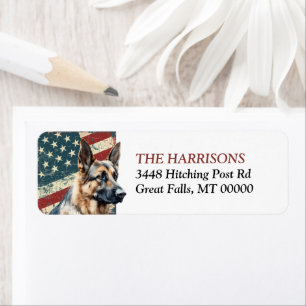 Grunge USA Flag German Shepherd Return Address Label