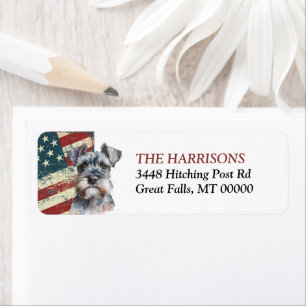Grunge USA Flag Miniature Schnauzer Return Address Label