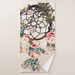 Grunge vintage bo-ho background with Indian dream- Bath Towel