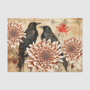 Grunge Vintage Inspired Flowers & Ravens Tissue Paper