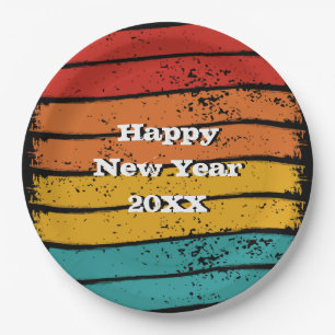 Grunge Vintage Retro Sunset Happy New Year 20xx 9" Paper Plate