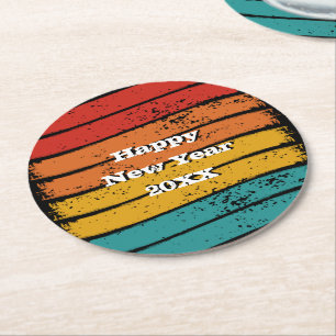 Grunge Vintage Retro Sunset Happy New Year 20xx Round Paper Coaster