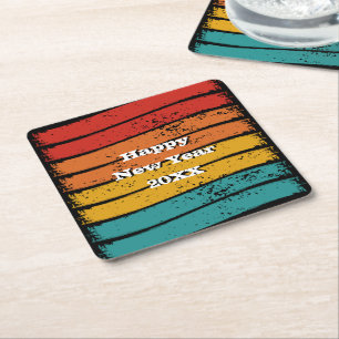 Grunge Vintage Retro Sunset Happy New Year 20xx  Square Paper Coaster