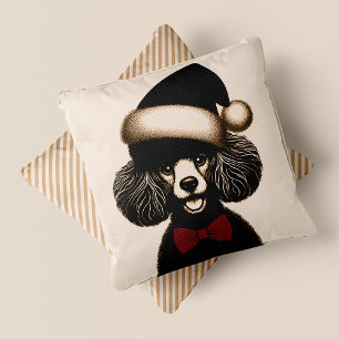 Grunge Vintage Style Christmas Poodle Throw Pillow