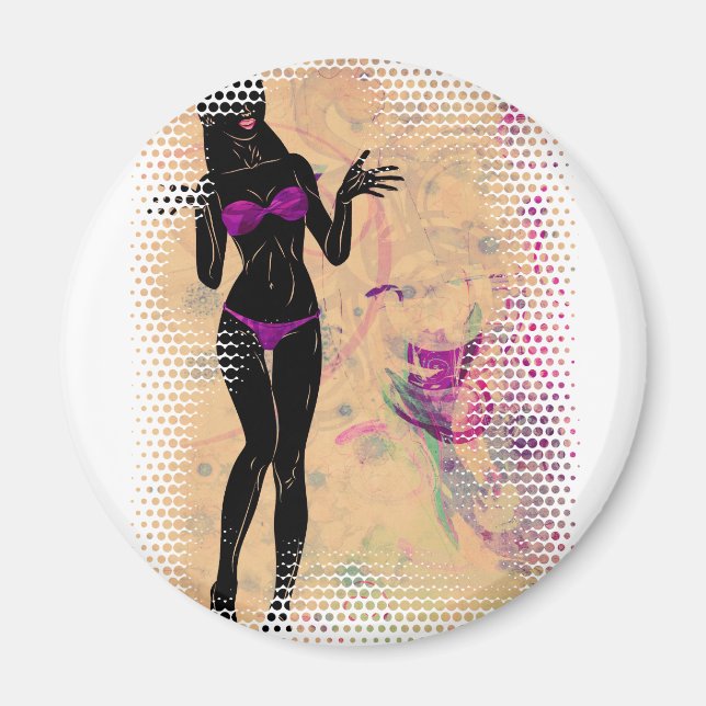 Grunge violet bikini girl silhouette 2 magnet (Front)