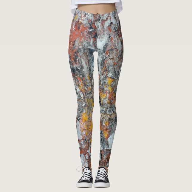 grunge wall texture pattern shrivelled abstract pa leggings (Front)