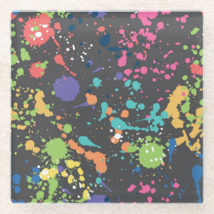 Grunge Watercolor: Colourful Spots Pattern. Glass Coaster