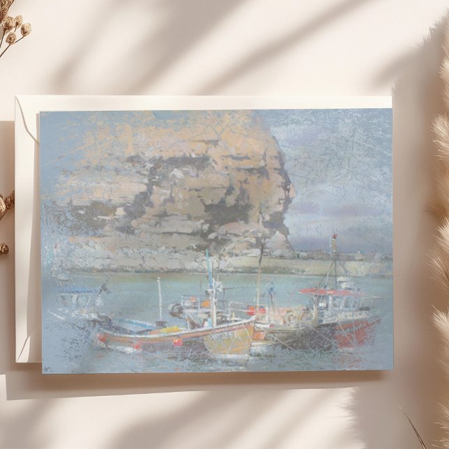 Grunge Watercolor Fishing Boats in the Harbour Postcard (Creator Uploaded)