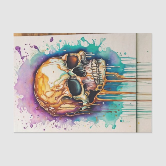 Grunge Watercolor Graffiti Skull Decoupage Tissue Paper (Front)