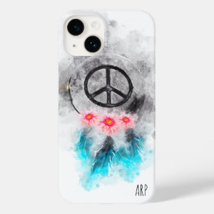 *~* Grunge Watercolor Peace Sign Feathers Flowers Case-Mate iPhone 14 Case
