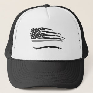 Grunge Wavy Officers Grey Line Flag Trucker Hat
