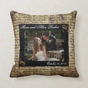 Grunge Wedding Photo with Romantic Text Pillow