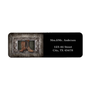 Grunge western country cowboy wedding return address label