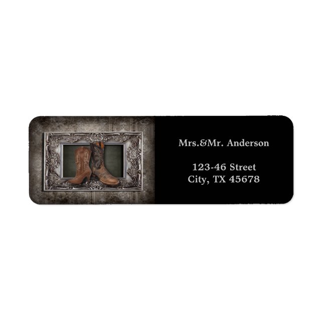 Grunge western country cowboy wedding return address label (Front)