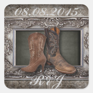 Grunge western country cowboy wedding square sticker