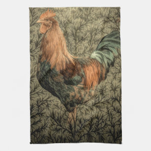 Grunge western country farm chicken rustic rooster tea towel