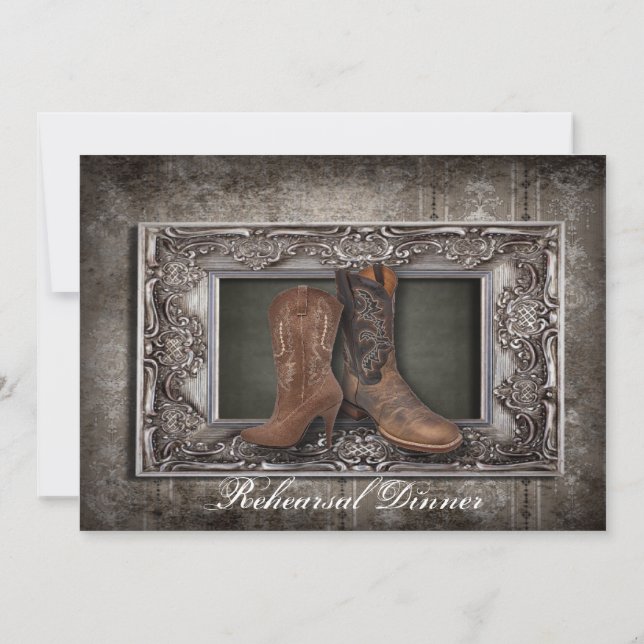 Grunge western cowboy wedding Rehearsal Dinner Invitation (Back)