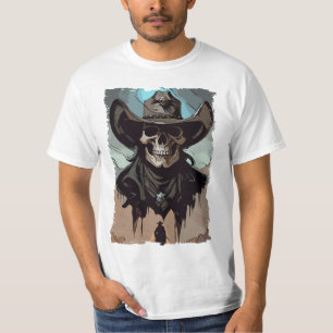 Grunge Wild West Cowboy Skull Sheriff Illustration T-Shirt