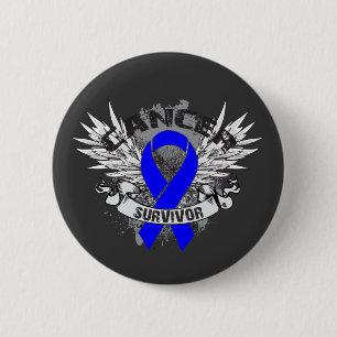 Grunge Winged Ribbon Colon Cancer Survivor 6 Cm Round Badge