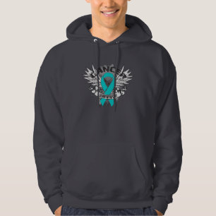 Grunge Winged Ribbon Ovarian Cancer Survivor Hoodie