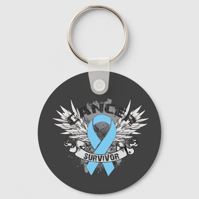 Grunge Winged Ribbon Prostate Cancer Survivor Key Ring (Front)