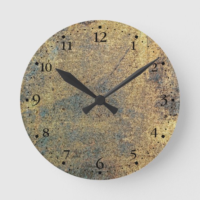 Grunge Yellow & Blue Rusted Clockface 1 Black Round Clock (Front)