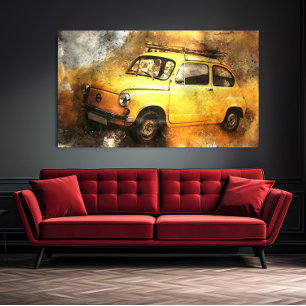 Grunge Yellow Vintage Car Automobile Wall Art