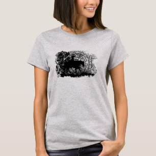 Grunged CowGirl Riding Horse Thru Trees T-Shirt