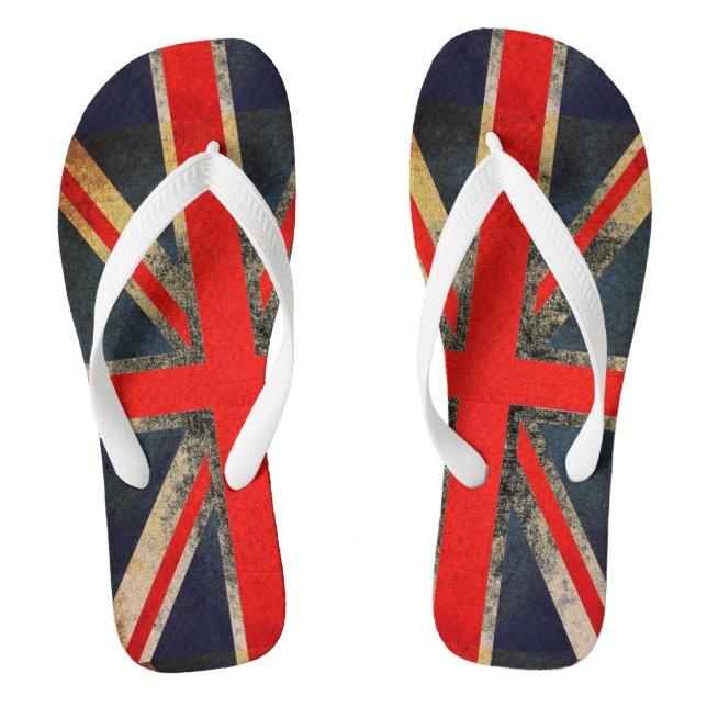 Grunged Out Union Jack UK Flag Flip Flops (Footbed)