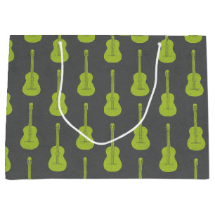 Grungy Acoustic Guitar Polkadot lime green Large Gift Bag