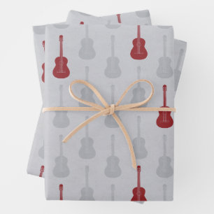Grungy Acoustic Guitar Polkadot white red Wrapping Paper Sheet