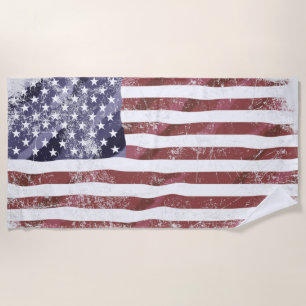 Grungy American flag Beach Towel