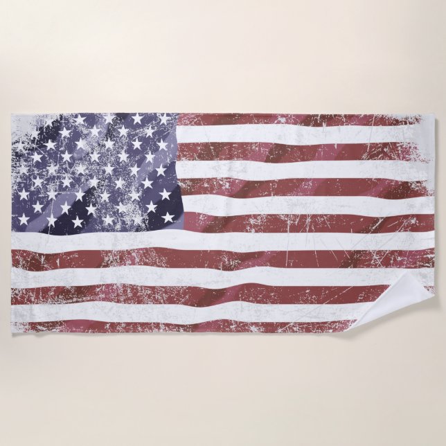 Grungy American flag  Beach Towel (Front)