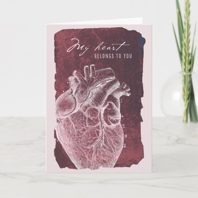Grungy Anatomical Heart Valentine's Card in Red (Front)