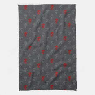Grungy Anatomical Skull Polkadots grey red Tea Towel