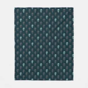 Grungy Anatomical Skull Polkadots navy mint grey Fleece Blanket