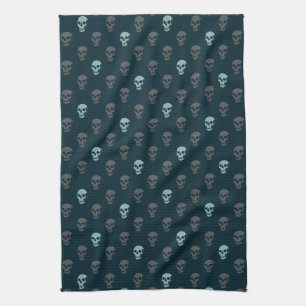 Grungy Anatomical Skull Polkadots navy mint grey Tea Towel