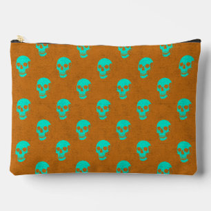 Grungy Anatomical Skull Polkadots orange green Accessory Pouch