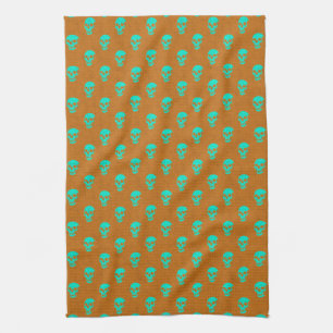 Grungy Anatomical Skull Polkadots orange green Tea Towel