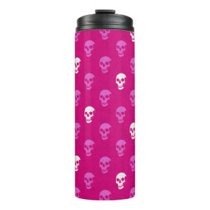 Grungy Anatomical Skull Polkadots pink white Thermal Tumbler