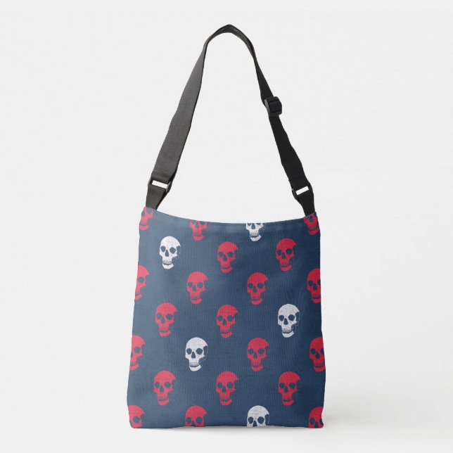 Grungy Anatomical Skull Polkadots red blue white Crossbody Bag (Front)