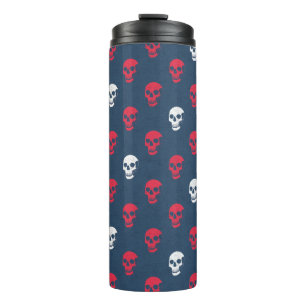 Grungy Anatomical Skull Polkadots red blue white Thermal Tumbler