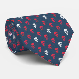 Grungy Anatomical Skull Polkadots red blue white Tie