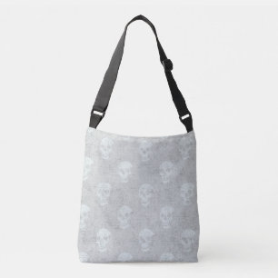 Grungy Anatomical Skull Polkadots tonal white Crossbody Bag