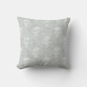 Grungy Anatomical Skull Polkadots tonal white Cushion