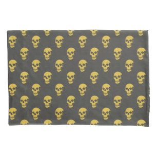 Grungy Anatomical Skull Polkadots yellow black Pillowcase