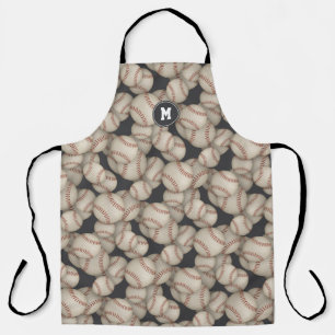grungy baseballs pattern monogrammed sports gifts apron
